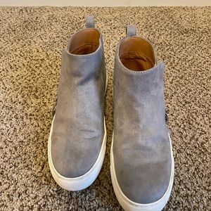 J Crew ankle boots, gray with zipper.